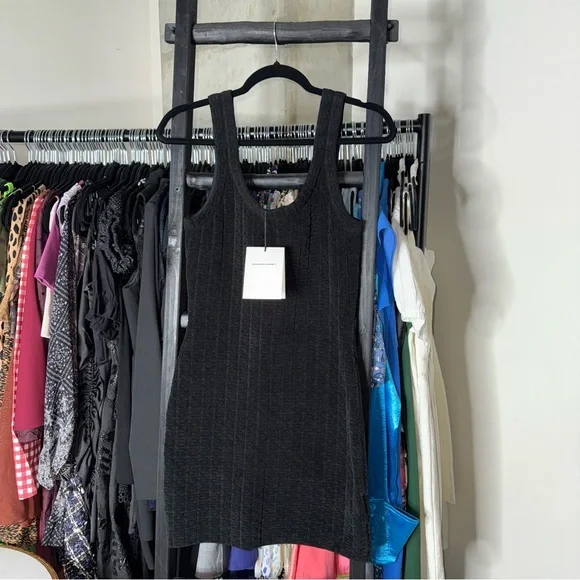 Alexander Wang Black Chenille Raised A Logo Tank Jacquard Mini Dress